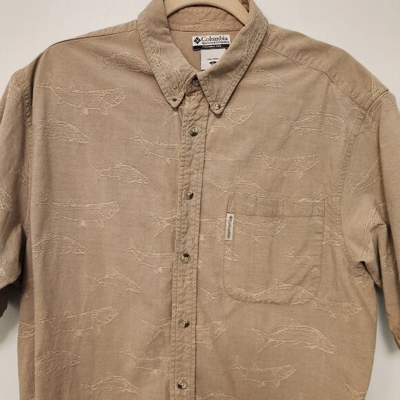 Columbia Button Up Shirt Embroidered Fish Print Short Sleeve Outdoor Mens XL - Picture 5 of 14